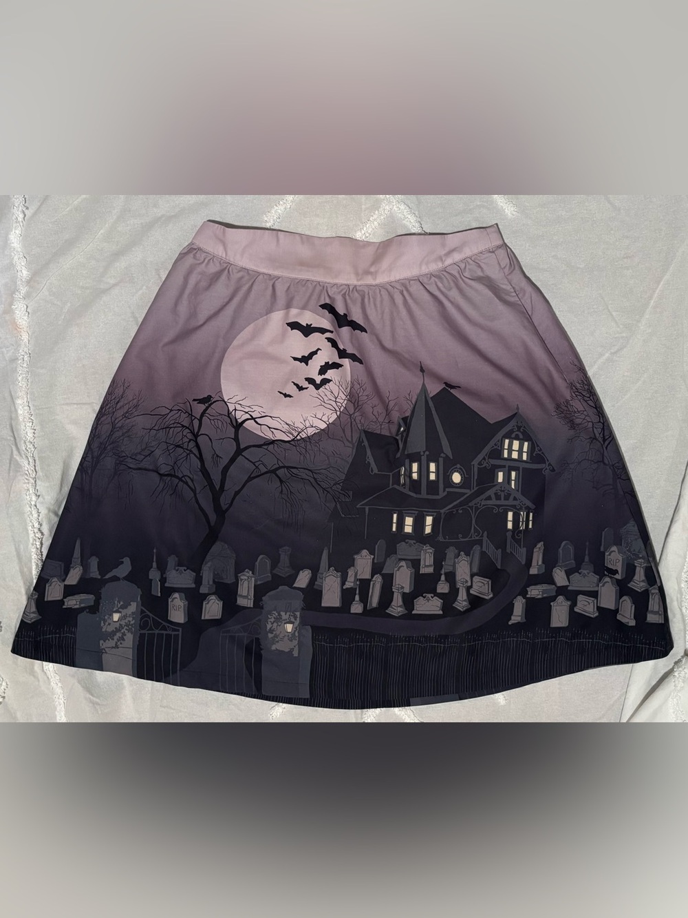 MODCLOTH circle skirt HALLOWEEN GRAVEYARD whimsygoth SPOOKY GIRL pinup LARGE - Picture 2 of 7